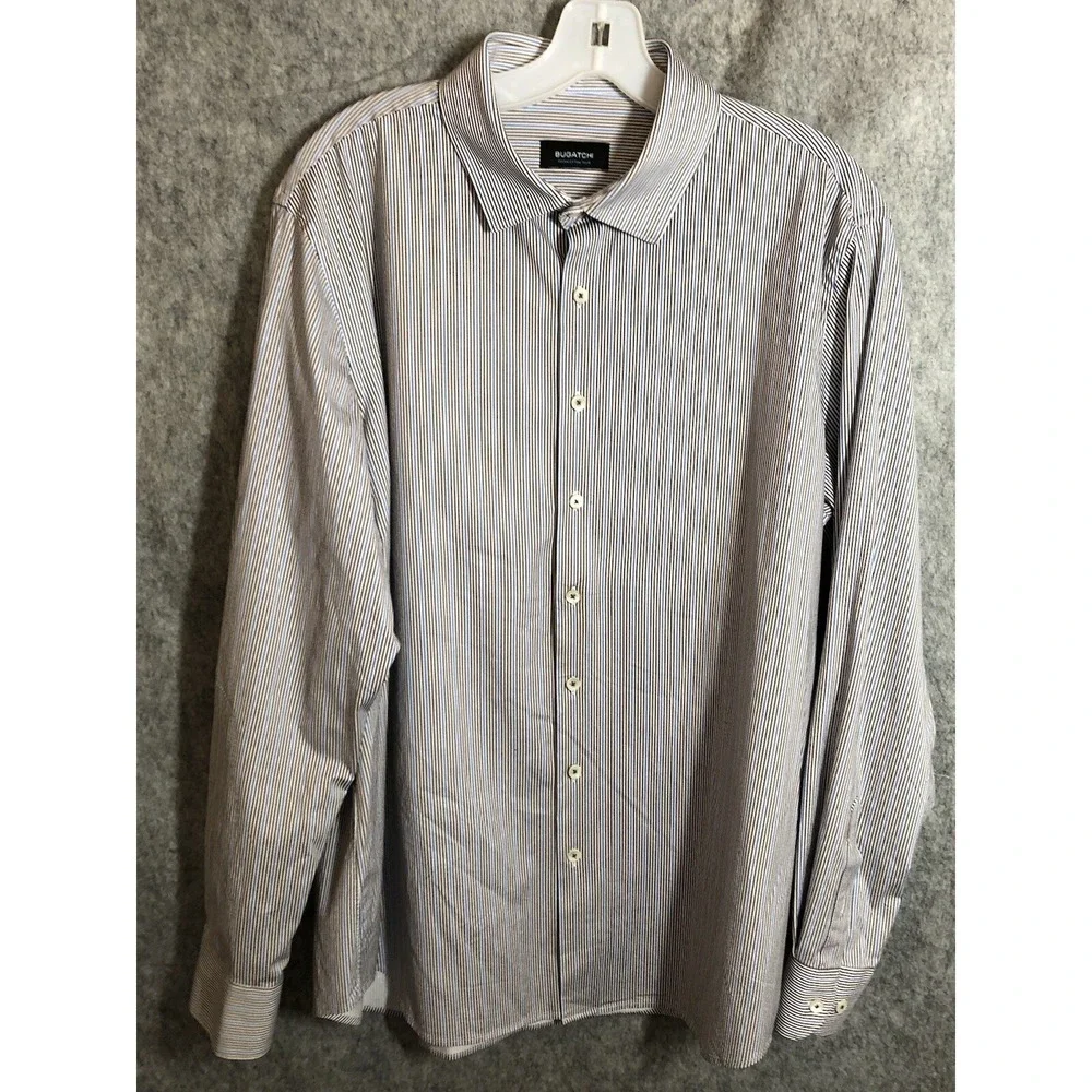 Bugatchi Shirt Mens Extra Large Stripe Ooohcotton Tech Career Casual Office